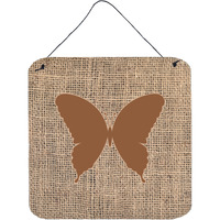"Caroline's Treasures BB1048-BL-BN-DS66 Butterfly Burlap and Brown Aluminum Metal Wall or Door Hanging Prints, 6 x 6"", Multicolor"