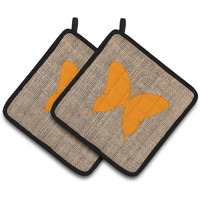 "Caroline's Treasures Butterfly Faux Burlap & Orange Pair of Pot Holders BB1048-BL-OR-PTHD, 7.5HX7.5W, Multicolor"