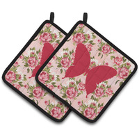 "Caroline's Treasures Butterfly Shabby Chic Pink Roses Pair of Pot Holders BB1048-RS-PK-PTHD, 7.5HX7.5W, Multicolor"