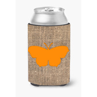 Butterfly Burlap and Orange Can or Bottle Beverage Insulator Hugger BB1049