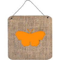 "Caroline's Treasures BB1049-BL-OR-DS66 Butterfly Burlap and Orange Aluminum Metal Wall or Door Hanging Prints, 6 x 6"", Multicolor"