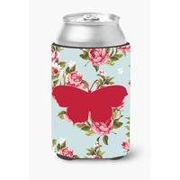 Butterfly Shabby Chic Blue Roses Can or Bottle Beverage Insulator Hugger BB1049