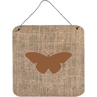 "Caroline's Treasures BB1050-BL-BN-DS66 Butterfly Burlap and Brown Aluminum Metal Wall or Door Hanging Prints, 6 x 6"", Multicolor"