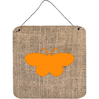 "Caroline's Treasures BB1051-BL-OR-DS66 Butterfly Burlap and Orange Aluminum Metal Wall or Door Hanging Prints, 6 x 6"", Multicolor"