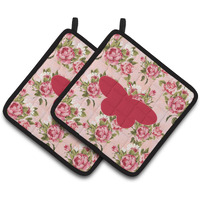 "Caroline's Treasures BB1051-RS-PK-PTHD Butterfly Shabby Chic Pink Roses Pot Holders (1 Pair), 7.5"" x 7.5"", Multicolor"