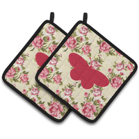 "Caroline's Treasures Butterfly Shabby Chic Yellow Roses Pair of Pot Holders BB1051-RS-YW-PTHD, 7.5HX7.5W, Multicolor"