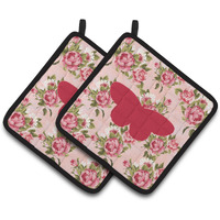 "Caroline's Treasures Butterfly Shabby Chic Pink Roses Pair of Pot Holders BB1052-RS-PK-PTHD, 7.5HX7.5W, Multicolor"
