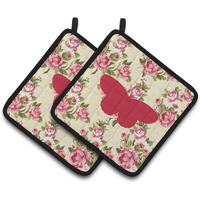 "Caroline's Treasures Butterfly Shabby Chic Yellow Roses Pair of Pot Holders BB1052-RS-YW-PTHD, 7.5HX7.5W, Multicolor"
