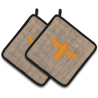 "Caroline's Treasures Yellow Jacket Faux Burlap & Orange Pair of Pot Holders BB1053-BL-OR-PTHD, 7.5HX7.5W, Multicolor"