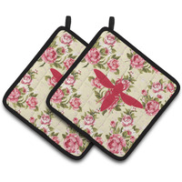 "Caroline's Treasures Yellow Jacket Shabby Chic Yellow Roses Pair of Pot Holders BB1053-RS-YW-PTHD, 7.5HX7.5W, Multicolor"