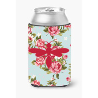 Wasp Shabby Chic Blue Roses Can or Bottle Beverage Insulator Hugger BB1054