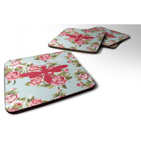 "Caroline's Treasures BB1054-RS-BU-FC Wasp Shabby Chic Blue Roses Foam Coasters (Set of 4), 3.5"" H x 3.5"" W, Multicolor"