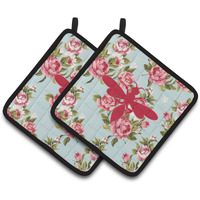"Caroline's Treasures Wasp Shabby Chic Blue Roses Pair of Pot Holders BB1054-RS-BU-PTHD, 7.5HX7.5W, Multicolor"