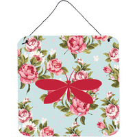 "Caroline's Treasures BB1055-RS-BU-DS66 Moth Shabby Chic Blue Roses Aluminum Metal Wall or Door Hanging Prints, 6 x 6"", Multicolor"