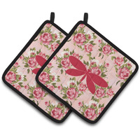 "Caroline's Treasures BB1055-RS-PK-PTHD Moth Shabby Chic Pink Roses Pot Holders (1 Pair), 7.5"" x 7.5"", Multicolor"