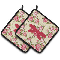 "Caroline's Treasures Moth Shabby Chic Yellow Roses Pair of Pot Holders BB1055-RS-YW-PTHD, 7.5HX7.5W, Multicolor"