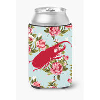 Beetle Shabby Chic Blue Roses Can or Bottle Beverage Insulator Hugger BB1056