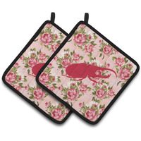"Caroline's Treasures BB1056-RS-PK-PTHD Beetle Shabby Chic Pink Roses Pot Holders (1 Pair), 7.5"" x 7.5"", Multicolor"