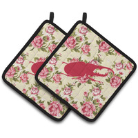 "Caroline's Treasures Beetle Shabby Chic Yellow Roses Pair of Pot Holders BB1056-RS-YW-PTHD, 7.5HX7.5W, Multicolor"