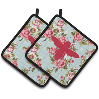"Caroline's Treasures Bee Shabby Chic Blue Roses Pair of Pot Holders BB1057-RS-BU-PTHD, 7.5HX7.5W, Multicolor"