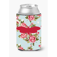 Moth Shabby Chic Blue Roses Can or Bottle Beverage Insulator Hugger BB1058
