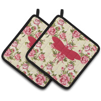 "Caroline's Treasures Moth Shabby Chic Yellow Roses Pair of Pot Holders BB1058-RS-YW-PTHD, 7.5HX7.5W, Multicolor"