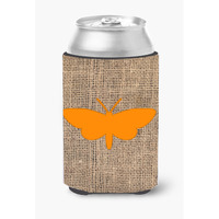 Moth Burlap and Orange Can or Bottle Beverage Insulator Hugger BB1059