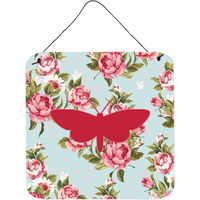 "Caroline's Treasures BB1059-RS-BU-DS66 Moth Shabby Chic Blue Roses Aluminum Metal Wall or Door Hanging Prints, 6 x 6"", Multicolor"