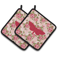 "Caroline's Treasures Moth Shabby Chic Pink Roses Pair of Pot Holders BB1059-RS-PK-PTHD, 7.5HX7.5W, Multicolor"