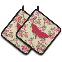 "Caroline's Treasures Moth Shabby Chic Yellow Roses Pair of Pot Holders BB1059-RS-YW-PTHD, 7.5HX7.5W, Multicolor"