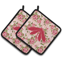 "Caroline's Treasures Moth Shabby Chic Pink Roses Pair of Pot Holders BB1060-RS-PK-PTHD, 7.5HX7.5W, Multicolor"