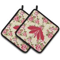 "Caroline's Treasures Moth Shabby Chic Yellow Roses Pair of Pot Holders BB1060-RS-YW-PTHD, 7.5HX7.5W, Multicolor"
