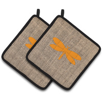 "Caroline's Treasures Moth Faux Burlap & Orange Pair of Pot Holders BB1061-BL-OR-PTHD, 7.5HX7.5W, Multicolor"