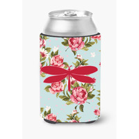 Moth Shabby Chic Blue Roses Can or Bottle Beverage Insulator Hugger BB1061