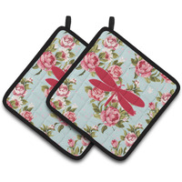"Caroline's Treasures Moth Shabby Chic Blue Roses Pair of Pot Holders BB1061-RS-BU-PTHD, 7.5HX7.5W, Multicolor"