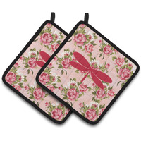"Caroline's Treasures Moth Shabby Chic Pink Roses Pair of Pot Holders BB1061-RS-PK-PTHD, 7.5HX7.5W, Multicolor"