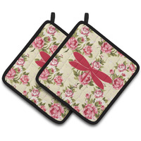 "Caroline's Treasures Moth Shabby Chic Yellow Roses Pair of Pot Holders BB1061-RS-YW-PTHD, 7.5HX7.5W, Multicolor"
