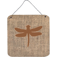 "Caroline's Treasures Dragonfly Burlap and Brown Aluminum Metal Wall or Door Hanging Prints, 6 x 6"", Multicolor"