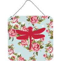 "Caroline's Treasures Dragonfly Shabby Chic Blue Roses Wall or Door Hanging Prints, 6 x 6"", Multicolor"