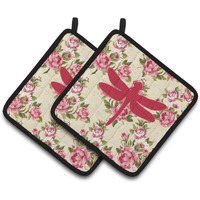 "Caroline's Treasures Dragonfly Shabby Chic Yellow Roses Pair of Pot Holders BB1062-RS-YW-PTHD, 7.5HX7.5W, Multicolor"
