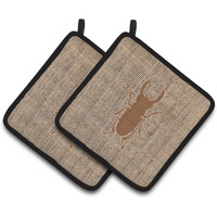 "Caroline's Treasures Beetle Faux Burlap & Brown Pair of Pot Holders BB1063-BL-BN-PTHD, 7.5HX7.5W, Multicolor"