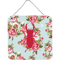 "Caroline's Treasures BB1063-RS-BU-DS66 Beetle Shabby Chic Blue Roses Wall or Door Hanging Prints, 6 x 6"", Multicolor"