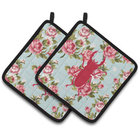 "Caroline's Treasures Beetle Shabby Chic Blue Roses Pair of Pot Holders BB1063-RS-BU-PTHD, 7.5HX7.5W, Multicolor"