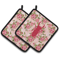 "Caroline's Treasures Beetle Shabby Chic Pink Roses Pair of Pot Holders BB1063-RS-PK-PTHD, 7.5HX7.5W, Multicolor"