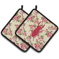 "Caroline's Treasures Beetle Shabby Chic Yellow Roses Pair of Pot Holders BB1063-RS-YW-PTHD, 7.5HX7.5W, Multicolor"