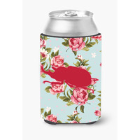 Beetle Shabby Chic Blue Roses Can or Bottle Beverage Insulator Hugger BB1064