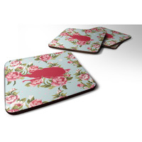 "Caroline's Treasures BB1064-RS-BU-FC Beetle Shabby Chic Blue Roses Foam Coasters (Set of 4), 3.5"" H x 3.5"" W, Multicolor"
