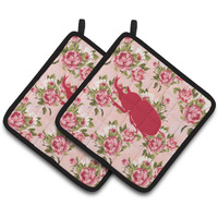 "Caroline's Treasures Beetle Shabby Chic Pink Roses Pair of Pot Holders BB1064-RS-PK-PTHD, 7.5HX7.5W, Multicolor"