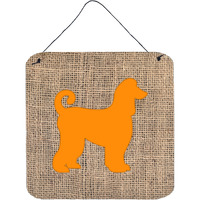 "Caroline's Treasures Afghan Hound Burlap and Orange Wall or Door Hanging Prints, 6 x 6"", Multicolor"