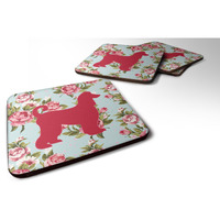 "Caroline's Treasures BB1066-RS-BU-FC Afghan Hound Shabby Chic Blue Roses Foam Coasters (Set of 4), 3.5"" H x 3.5"" W, Multicolor"